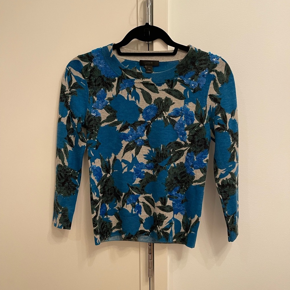 J.Crew sequin floral tippi sweater in Azure, XXS